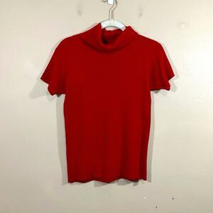 VTG Linda Allard Cashmere Blend Turtleneck Sweater S Red Minimalist 90s Preppy